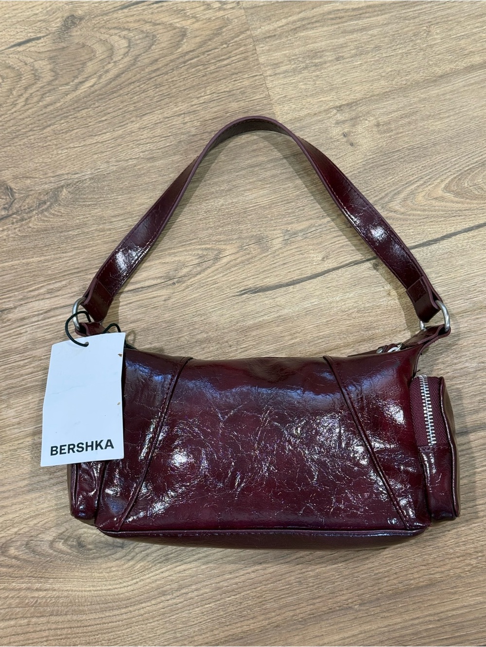 NWT Bershka Glossy Burgundy Patent Mini Shoulder Bag - Picture 2 of 4